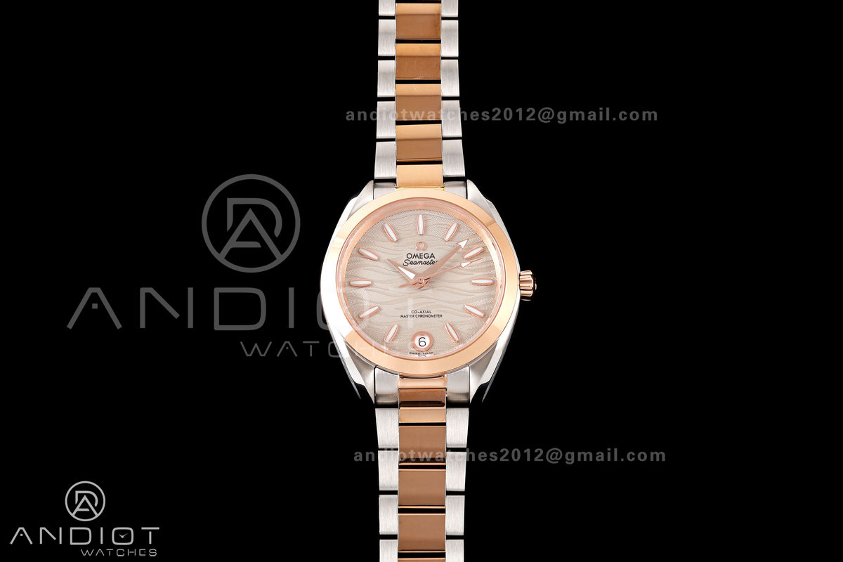 Aqua Terra Shades 34mm SS/RG VRSF Best Edition Sand Textured Diamonds Dial on SS/RG Bracelet A8800